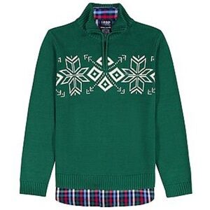 IZOD Boys Long Sleeve Plaid Button Down Shirt and 1/4 Zip Sweater Set